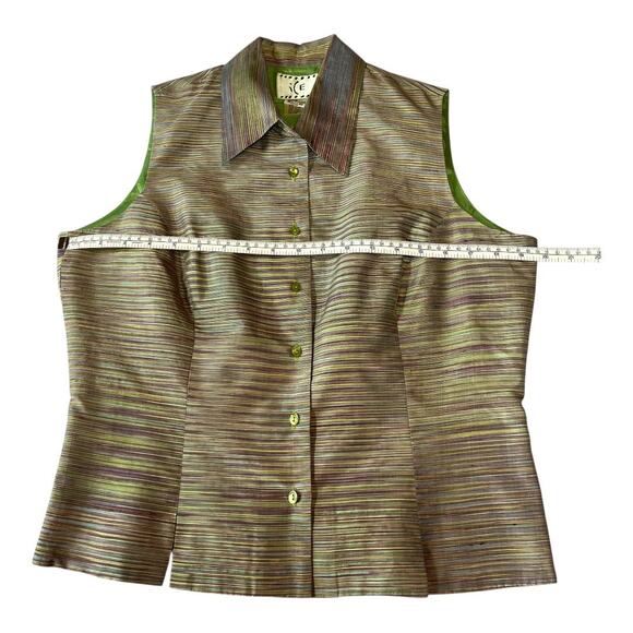 VINTAGE ICE Silk Striped Sleeveless Top | Size 10 | Green | Statement Y2K Formal - Picture 10 of 14